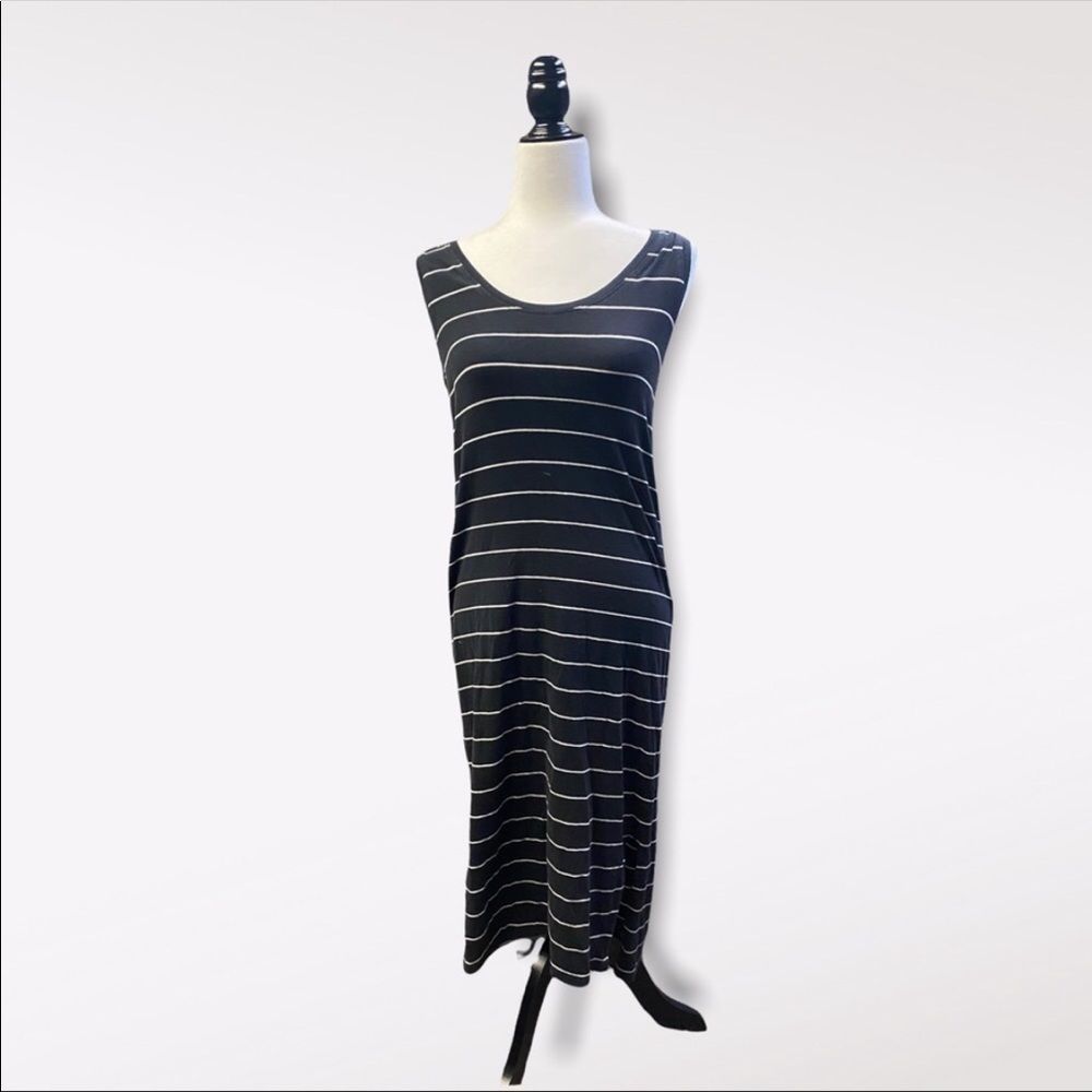DENVER HAYES | Black and White Striped Maxi Dress